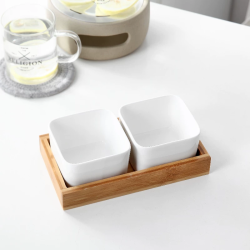 Wood and Porcelain Two-Piece Serving Set